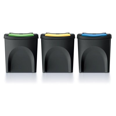 Prosperplast Odpadkový koš SORTIBOX 3 x 25 l recyklovaný černý