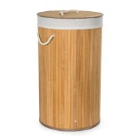G21 Koš na prádlo 55 l bambusový kulatý s bílým košem