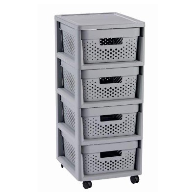 Curver Regál Infinity Dots 4x11L se zásuvkami světle šedý