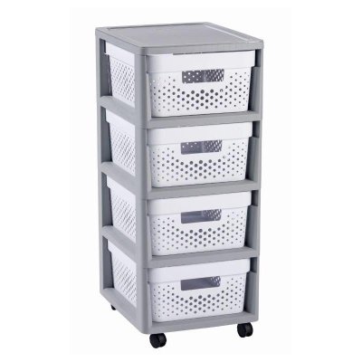 Curver Regál Infinity Dots 4x11L se zásuvkami bílošedý