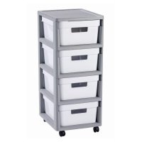 Curver Regál Infinity 4x11L se zásuvkami šedobílý