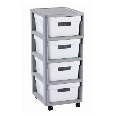 Curver Regál Infinity 4x11L se zásuvkami šedobílý