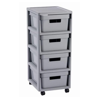 Curver Regál Infinity 4x11L se zásuvkami světle šedý