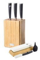G21 Sada nožů Damascus Premium v bambusovém bloku, 4 ks + brusný kámen