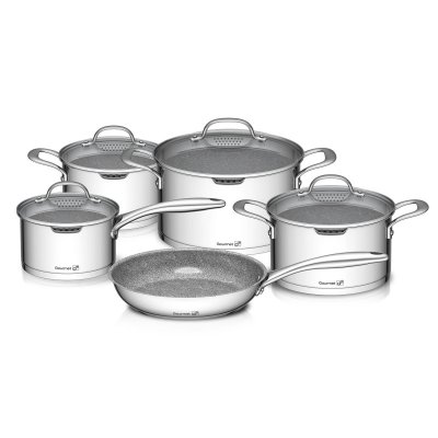 G21 Sada nádobí Gourmet Miracle s cedníkem 9 dílů, nerez/greblon