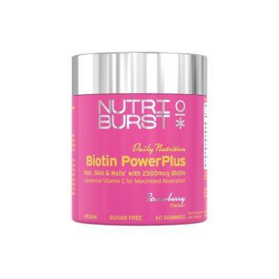 Nutriburst Biotin PowerPlus gumídci pro vlasy, pleť a nehty 60 ks jahoda