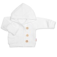 Baby Nellys Rostoucí pletený svetřík s kapucí, zapínání knoflíčky - bílý, vel. 68/74