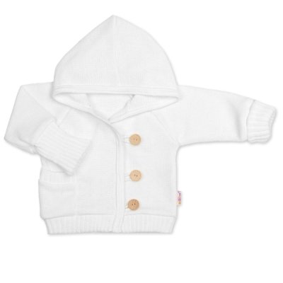 Baby Nellys Rostoucí pletený svetřík s kapucí, zapínání knoflíčky - bílý, vel. 68/74