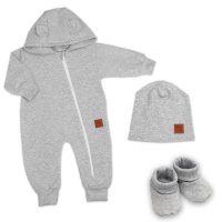 Baby Nellys Rostoucí overal pro miminko, čepice, botky, 3D, Nature - šedý melír, 68/74
