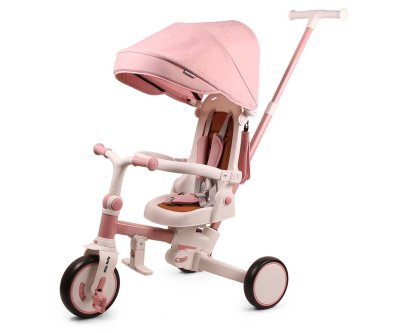 Milly Mally Dětská tříkolka 5v1 ZIPPY – odrážedlo s vodící tyčí, růžové