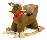 Milly Mally Houpací koník Polly 2v1 s kolečky – plyšový, zvukový, tm. hnědý