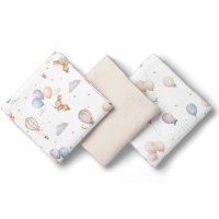 BocioLand Mušelínové pleny 3 ks 70 × 70 cm z jemné bavlny - béžové, Zajíček a balónky