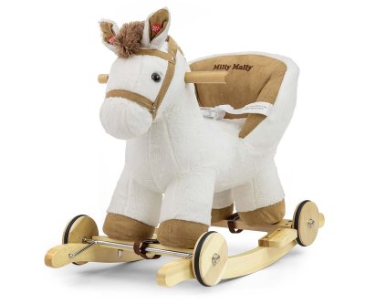 Milly Mally Houpací koník Polly 2v1 s kolečky – plyšový, zvukový, bílý