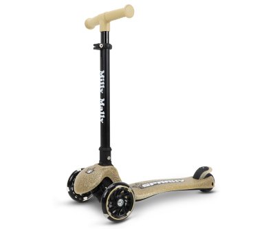 Milly Mally Dětská koloběžka SPARKY LED tříkolová – svítící kolečka, nastavitelná, béžová