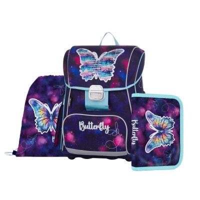 Oxybag PREMIUM - školní set Motýl 3 ks: aktovka, penál, sáček