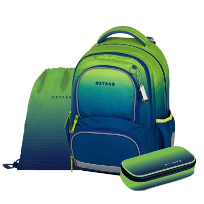 Oxybag OXY NEXT - školní set Ombre Green 3 ks: batoh, penál, sáček