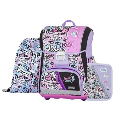 Oxybag PREMIUM - školní set Funny Girl 3 ks: aktovka, penál, sáček