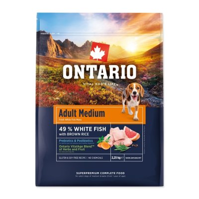 Ontario Adult Medium Fish & Brown Rice krmivo 2,25 kg