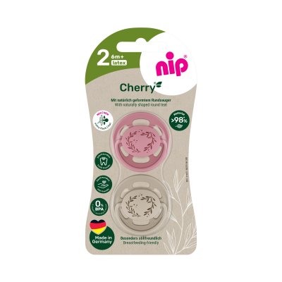 nip CHERRY NATURE line šidítko, kaučuk,velikost 2 (6m+), 2ks, red/brown