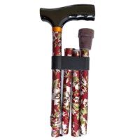 SUNDO Skládací podpůrná hůl s dřevěnou rukojetí, 85 - 95 cm, květinová tmavě červená