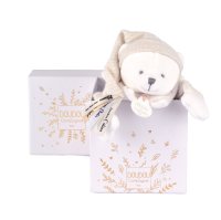 Doudou et Compagnie Paris Dárková sada Plyšový muchláček medvídek s čepičkou béžový 25 cm