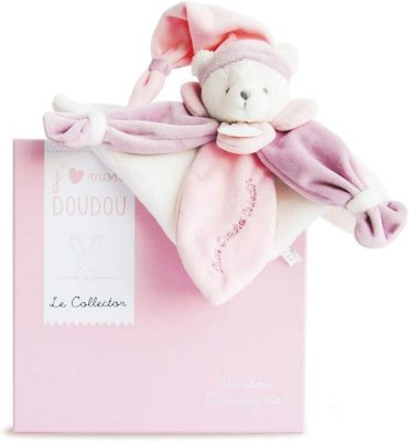 Doudou et Compagnie Paris Dárková sada - plyšový muchláček růžový medvídek 24 cm