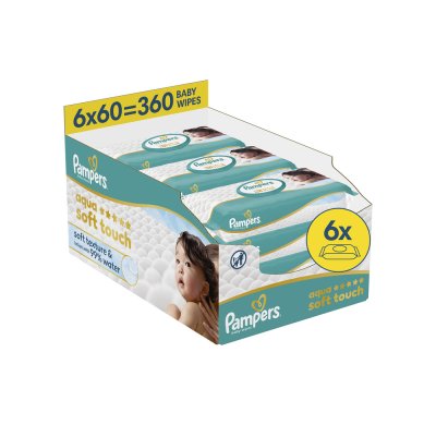 Pampers Aqua Soft Touch čistící ubrousky 6x60ks