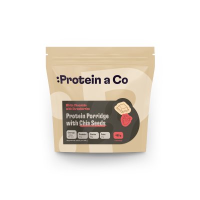 Protein a Co Proteinová kaše s chia 480 g Jahoda, bílá čokoláda