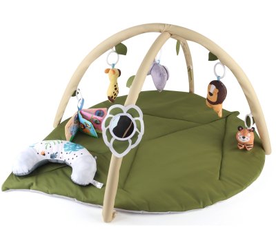Milly Mally Hrací deka TinyMini List 3v1 – edukativní podložka s hrazdou pro miminka