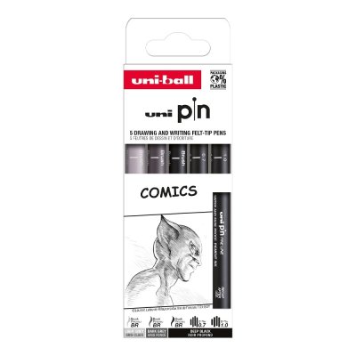 UNI PIN Drawing - Comics, sada linerů mix barev - 5 ks (0,7 mm/ 1,0 mm/ BR)