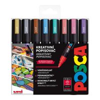Posca Sada akrylových popisovačů - PC-5M, 1,8 - 2,5 mm, metalické barvy (8 ks)