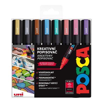 Posca Sada akrylových popisovačů - PC-5M, 1,8 - 2,5 mm, metalické barvy (8 ks)