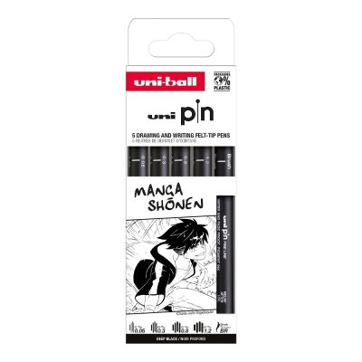 UNI PIN Drawing - Manga Shonen, sada linerů černá - 5 ks