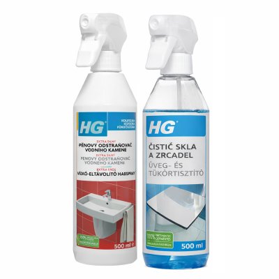 HG Pěnový čistič vodního kamene + čistič skla a zrcadel 2x500 ml