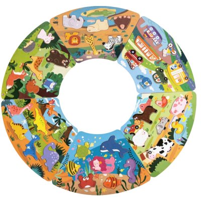 2Kids Toys Dřevěné puzzle,  Kruh propojitelné 6 v 1, 42 dílků