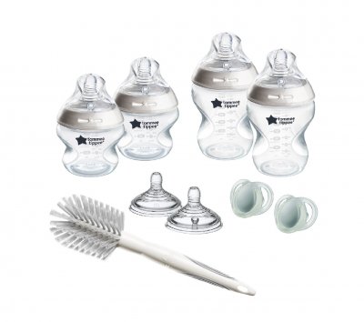 Tommee Tippee sada kojeneckých lahví C2N silikon + kartáč průhledná