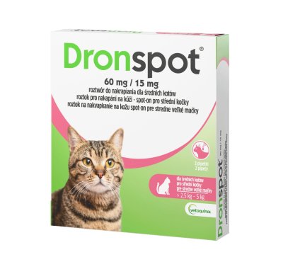 Dronspot 60 mg/15 mg pro střední kočky spot-on 2x0,7 ml
