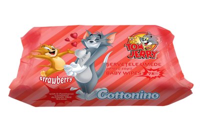 Cottonino Dětské vlhčené ubrousky Tom&Jerry jahoda 72 ks