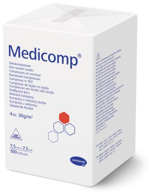 KOMPRESY MEDICOMP NESTERILNÍ 7,5X7,5CM,NETKANÝ TEXTIL,4 VRSTVY,100KS