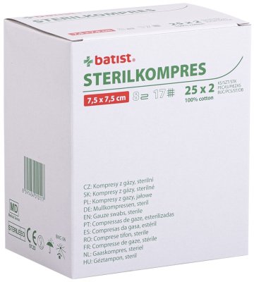 Sterilkompres gáza kompresní sterilní 7,5 x 7,5 cm/25 x 2 ks