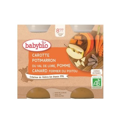 BABYBIO mrkev, dýně a jablka s kachním masem 2x200g
