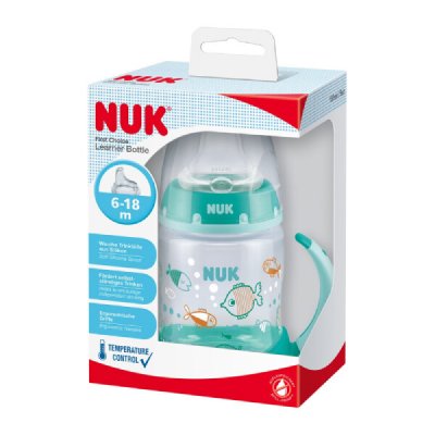 Nuk FC lahvička na učení s kontrolou teploty tvary/zelená 150 ml