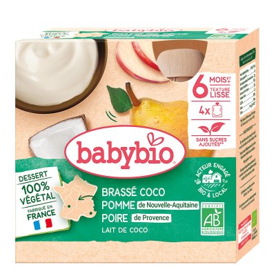 BABYBIO svačinka s kokosovým mlékem - jablko a hruška 4 x 85 g