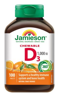 Jamieson Vitamin D3 1000 IU pomeranč 100 cucacích tablet Jamieson Vitamin D3 1000 IU pomeranč 100 cucacích tablet