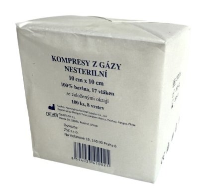 Gáza kompresy nesterilní 10x10cm/100ks 8vrstev