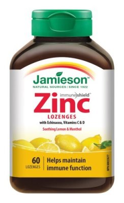Jamieson Zinek s vitamíny C a D3 s příchutí citronu a máty 60 pastilek