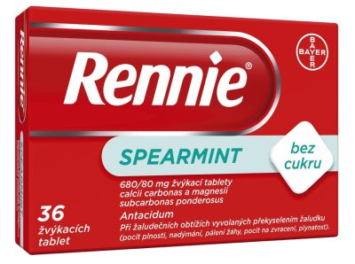 Rennie Spearmint bez cukru 36 žvýkacích tablet