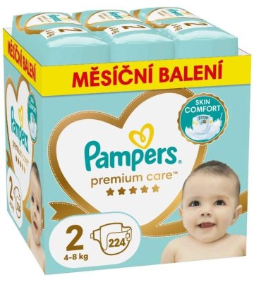 PAMPERS Premium Care plenky velikost 2 Mini 4-8kg měsíční balení 224ks