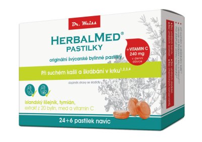 Dr. Weiss HerbalMed Islandský lišejník + tymián + med + vitamin C 24+6 pastilek