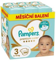 PAMPERS Premium Care plenky velikost 3 Midi 6-10kg měsíční balení 200ks